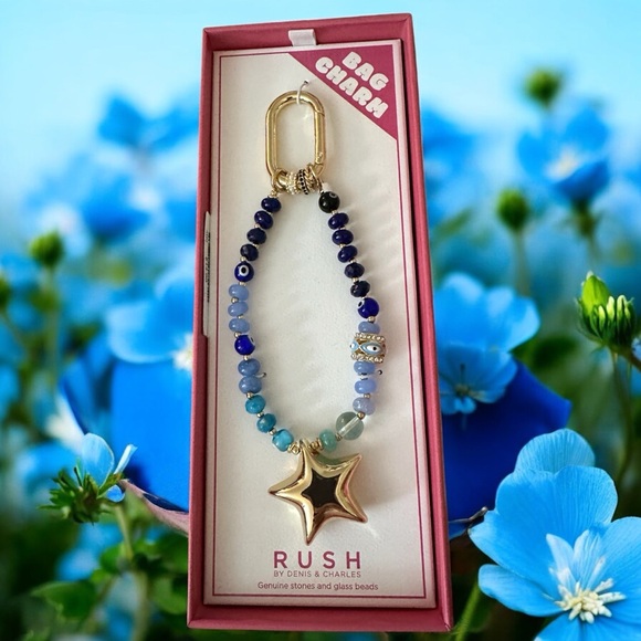 Rush Beaded Bag Charm with Star Pendant & Hamsa Charm New - Picture 1 of 4